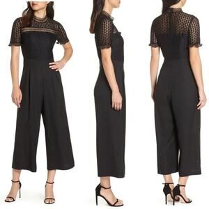 Chelsea28 Lace Wide Leg Cropped High neck Jumpsuit Black Size 2 NWOT